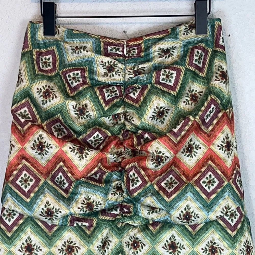 NWT AUTUMN ADEIGBO Soraya Geometric-Print Ruched Bead-Fringe Midi Skirt Size 8